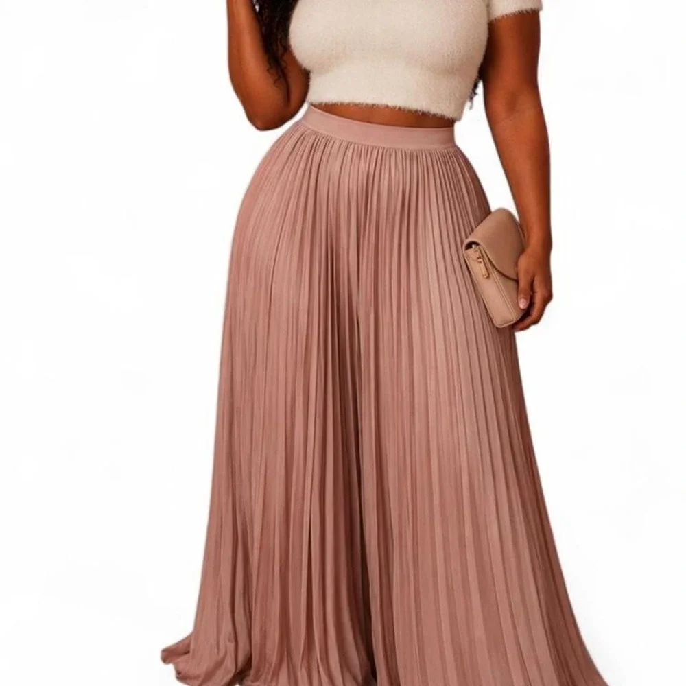 Elegant blush pink pleated maxi skirt SIZE XL